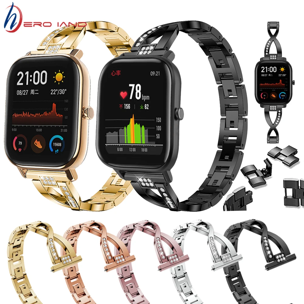 20 мм для Huami Amazfit GTS ремешок металлический женский браслет Garmin forerunner 245 Стразы