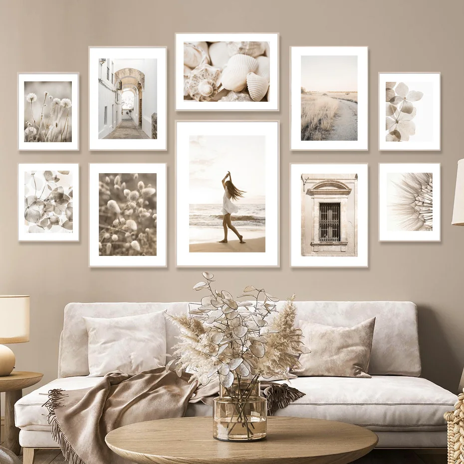 

Beach Walk Tail Grass Dandelion Leaf Plant Shell Wall Art Prints Canvas Painting Nordic Poster Decor Pictures For Living Room