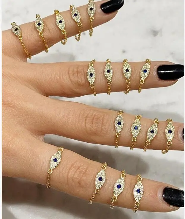 

chain ring with cz evil eye charm size 6 7 8 simple finger rings