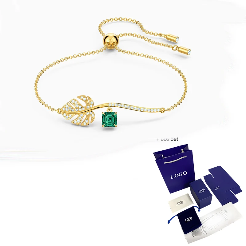 

New Tropical Bracelet Tropical Garden Golden Leaf Pattern Exquisite Crystal Female High-End Luxury Jewelry