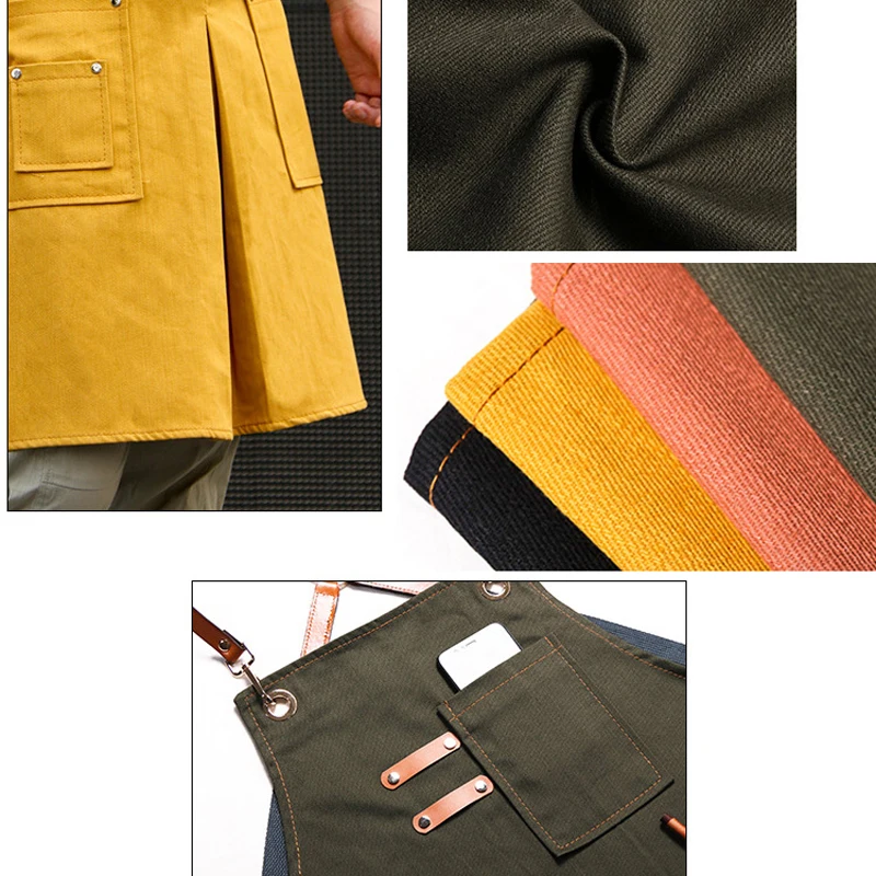 Однотонный желтый холщовый мастер-фартук для кухни аксессуары Карманный Фартук