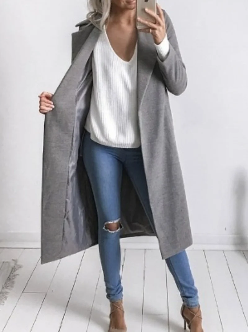 

2021 European and American New Autumn and Winter Women's Double-sided Woolen Coat Women's Mid-length Pocket Woolen Coat Women