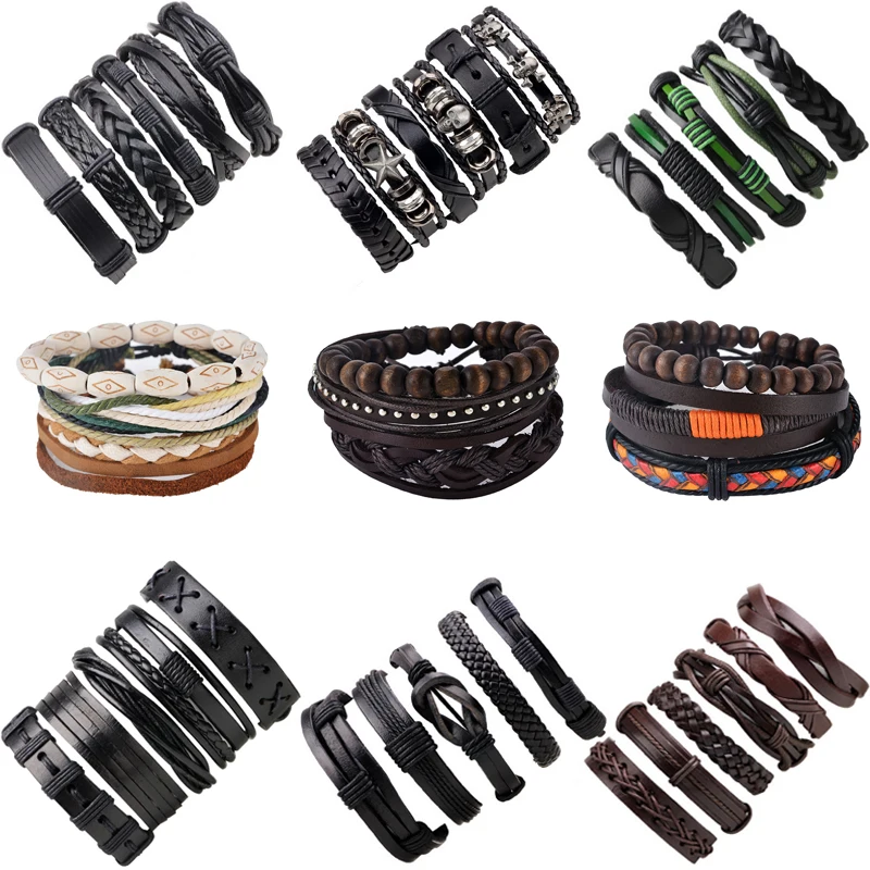 Винтажные повседневные Очаровательные кожаные браслеты черный многослойный