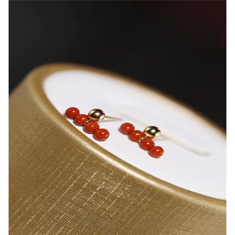 DAIMI Liangshan South Red Agate Earrings gemstones Women's Day Genuine Yellow 18K Gold Valentine's Gift | Украшения и
