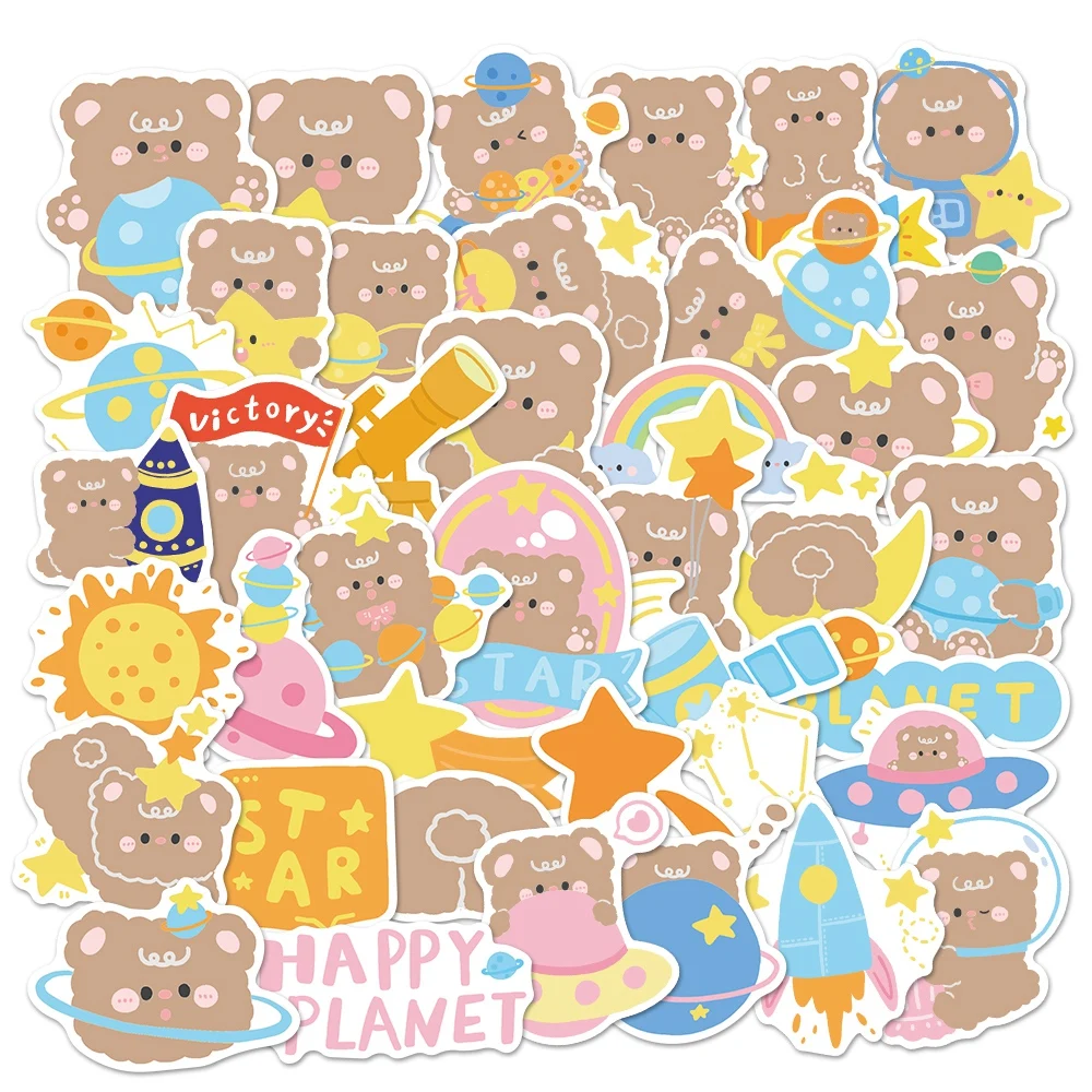 

10/30/50pcs Space Bear Stickers Cute Cartoon Stickers for DIY Guitar Phone Bicycle Skateboard Laptop Luggage Decor Decals