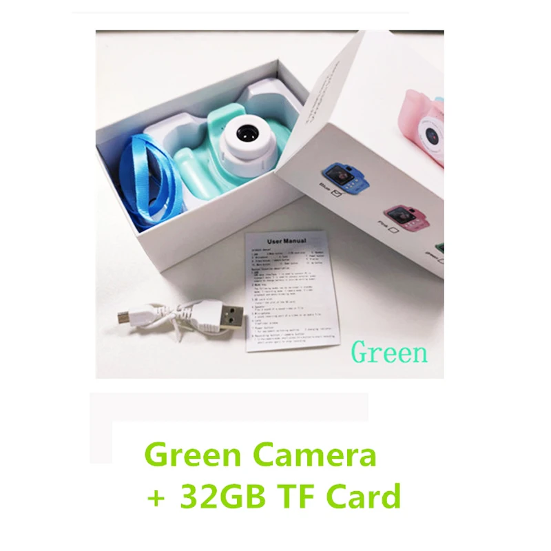 32GB Green A Детская цифровая камера, игрушки для детей, подарки на день рождения, мини 1080P проекционная видеокамера, рождественский подарок для маленьких девочек и мальчиков - Цвет: 32GB Green A