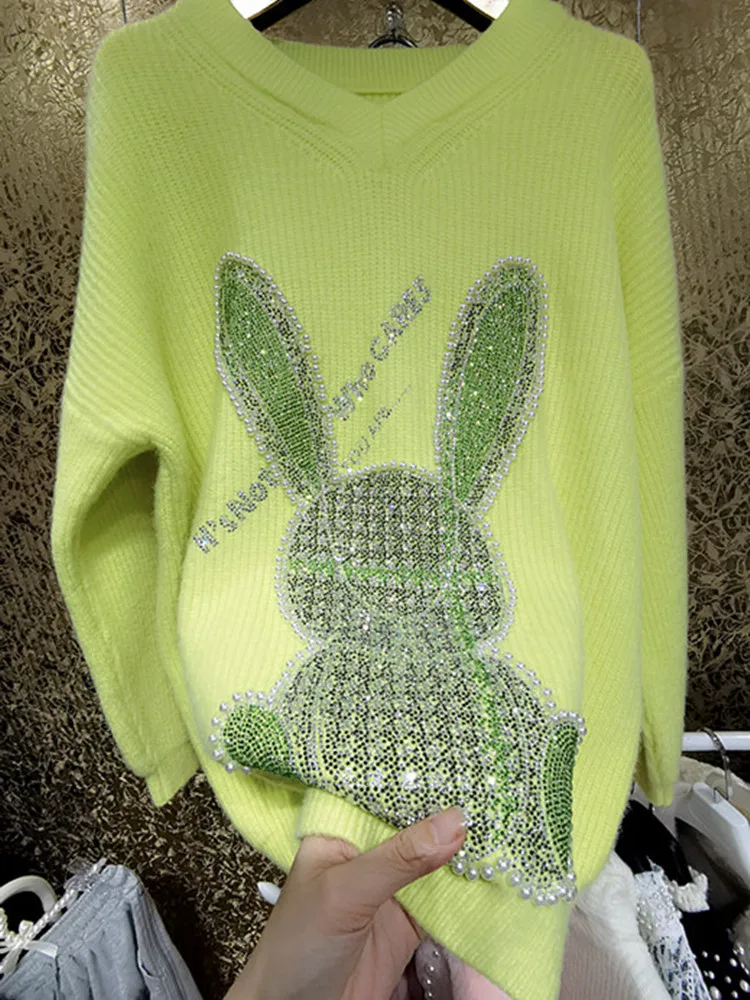 Стразы осенне-зимний свитер для женщин тяжелая промышленность флуоресцентный