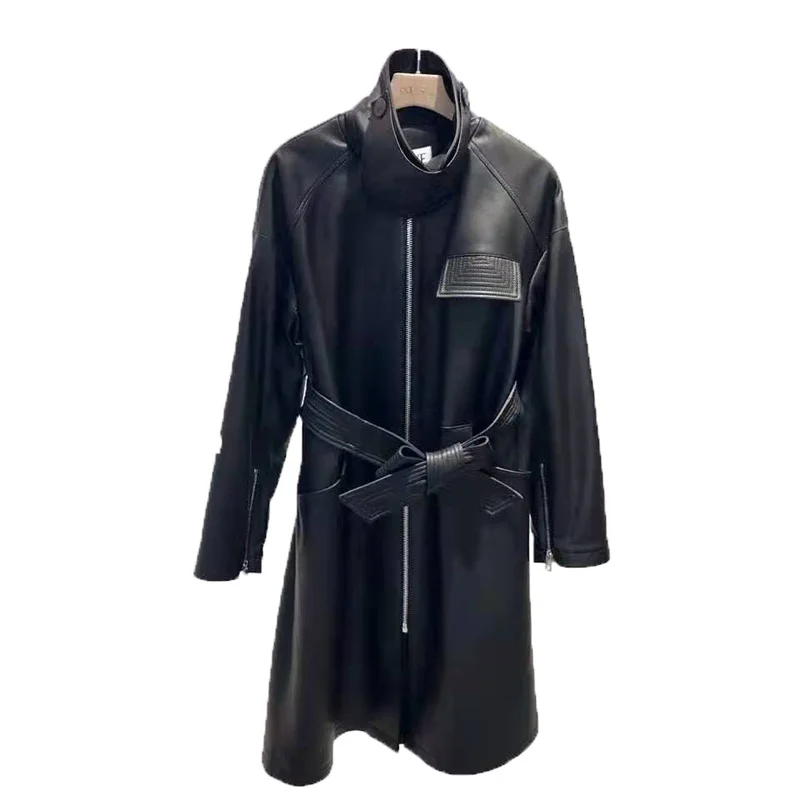 Женская длинная куртка из натуральной кожи повседневная верхняя одежда овечьей