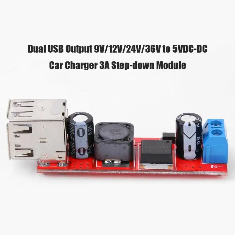 Двойной выход USB 9 В/12 В/24 В/36 В до 5VDC DC автомобильная зарядка 3A понижающий регулятор выходное напряжение 5 В/3a