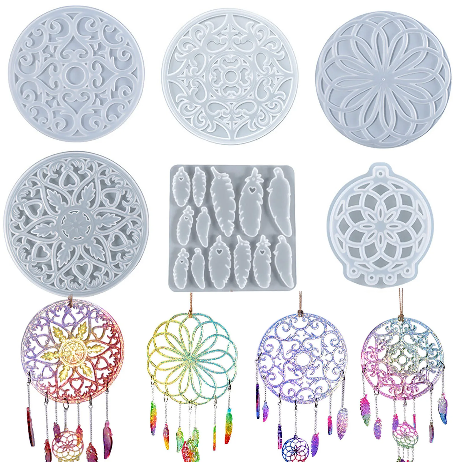 

DIY Epoxy Resin Mold Feather Pendant Dream Catcher Pendant Wind Chime Jewelry Silicone Mold Handcraft Molds