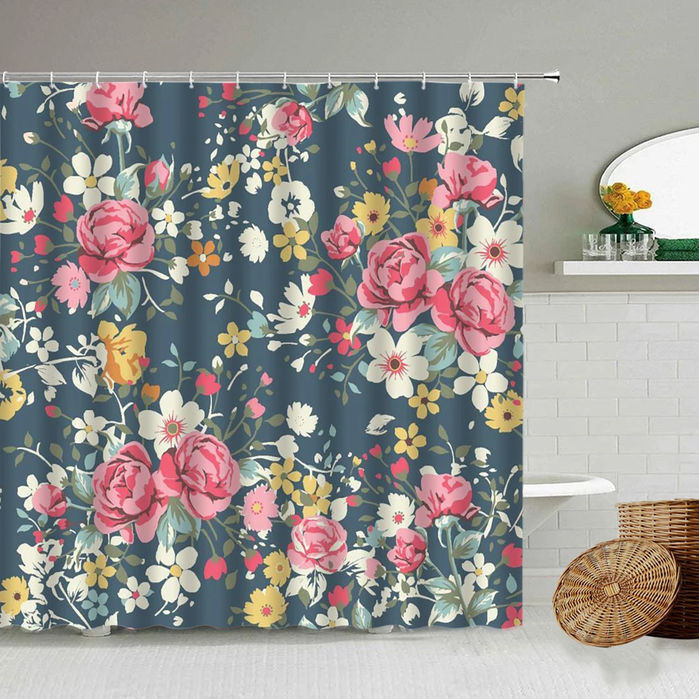 

Fashion Pink Peony Flower Shower Curtain Romantic Bathroom Waterproof Polyester Curtains Home Metope Decoration With Hook