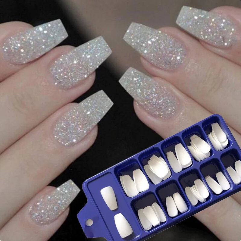 

Модные накладные ногти натурального цвета для французского маникюра, 100 шт., накладные ногти в коробке, искусственные ногти, искусственные а...