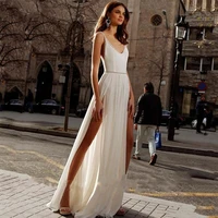 high split chiffon wedding dresses for 2021 v neck sexy style spaghetti straps a line floor length backless bride gown cheap