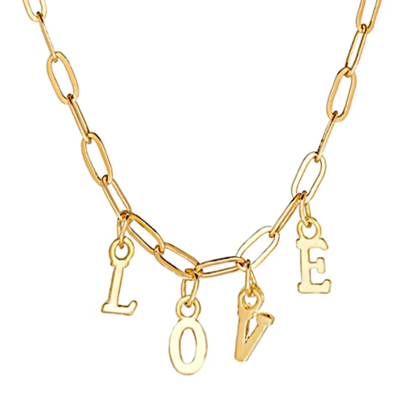 Подарочное ожерелье "Письмо Любви" из золотого цвета с золотистым ремешком для шеи и застежкой на замочек для женщин, подарок для подруги.