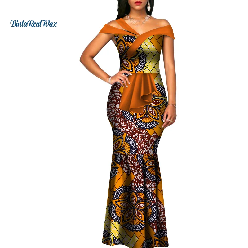 Африканские платья с вощеным принтом для женщин Летнее Длинное платье русалки