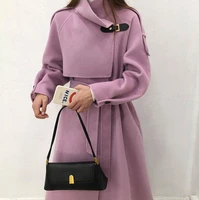 chic irregular woolen coat for women autumn winter high street solid colot long sleeve overcoat lady french style coat with belt