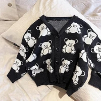 2021 new autumn long sleeve children sweater for boys bear knit cardigan girls knitted jacket coat single breasted kids sweater