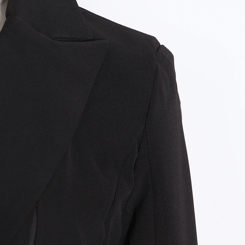 

VGH Tunic Lace Up Blazer For Women Notched Long Sleeve Patchwork Sequin Black Blazers Female Fashion New Clothing 2020 Fall