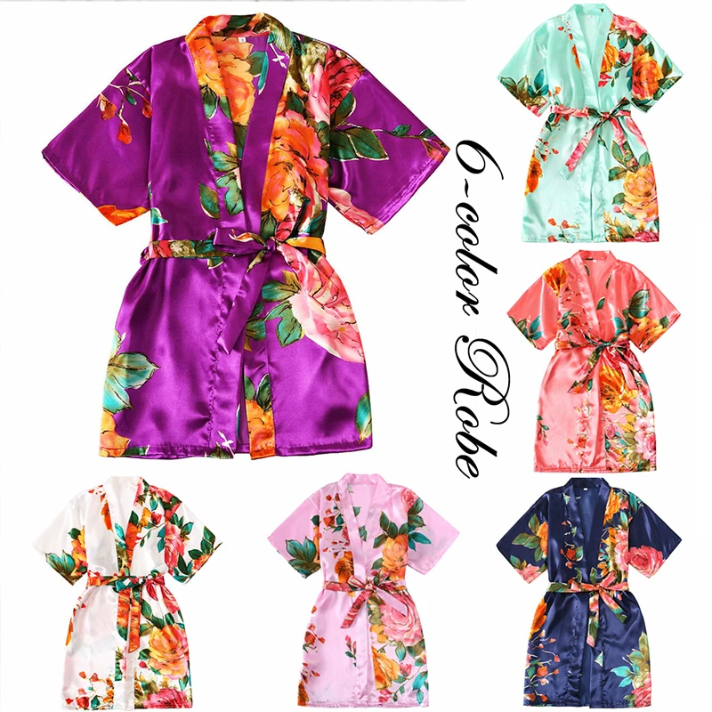 Owiter Women Floral Silk Satin Robe Bride Robe Bridesmaid Robes Wedding Bridal Party Gift Robes Nightgown Sleepwear Bathrobe