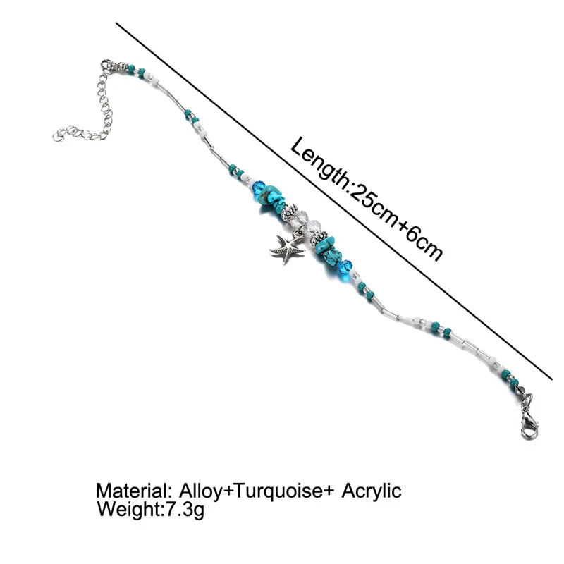 17KM 2020 Bohemian Starfish Beads Stone Anklets for Women Vintage Female Adjustable Anklet Bracelet on Leg Beach Ankle Jewelry | Украшения