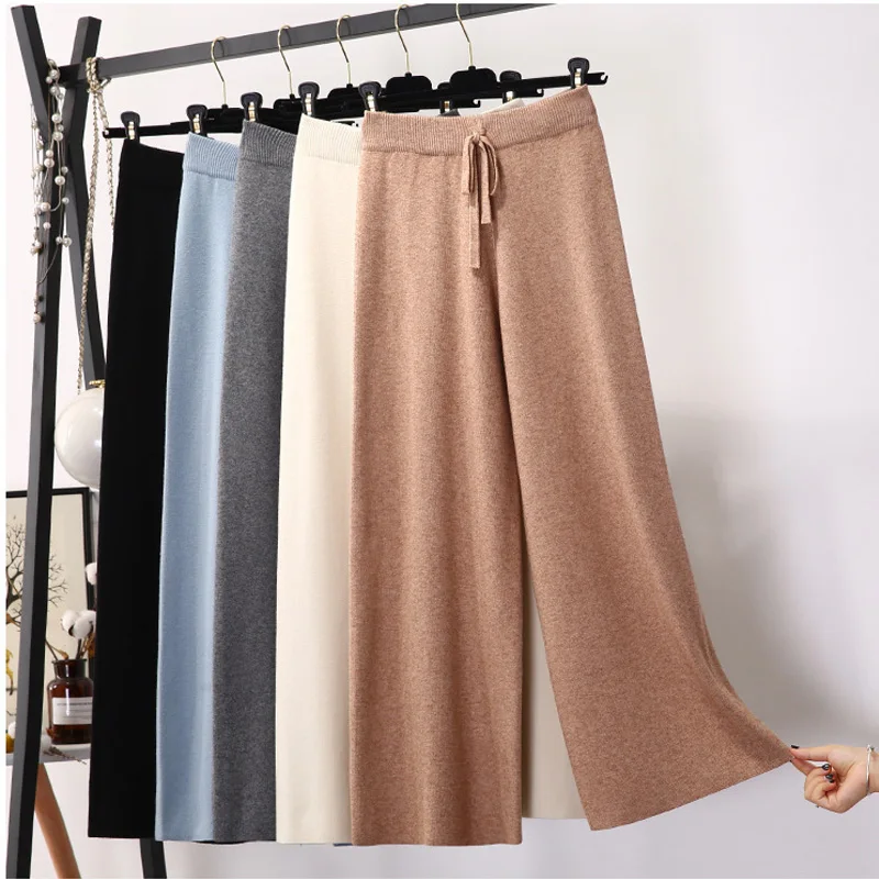 Корейские женские зимние толстые трикотажные повседневные брюки с эластичным