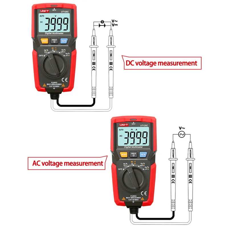 UNI-T UT125C карманный цифровой мультиметр DC/AC 400uA ~ 400mA резистор конденсатор Частота