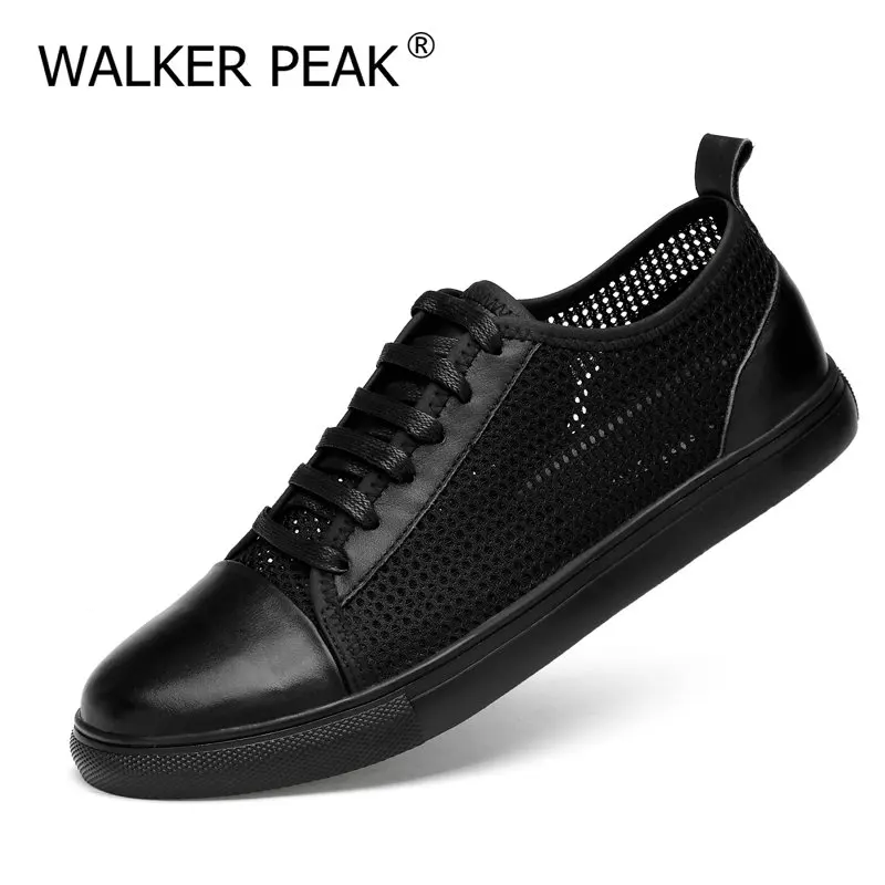 Туфли мужские сетчатые легкие дышащие лоферы на шнуровке повседневная