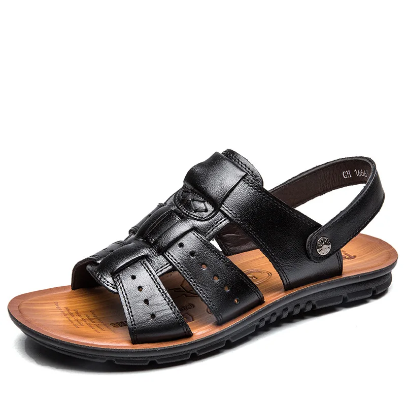 

NEW Men Sandals Fashion Solid Color Leather Men Summer Shoes Casual Comfortable Open Toe Sandals Soft Beach Footwear for Male