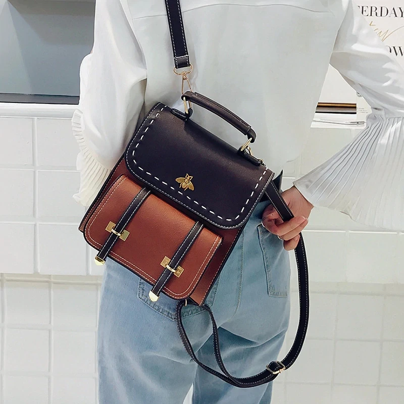 

Little Bee Backpack Women School College Backpack Girl Vintage Pu Leather Bags Womens Shoulder Bags Ladies Mochila Dropshipping