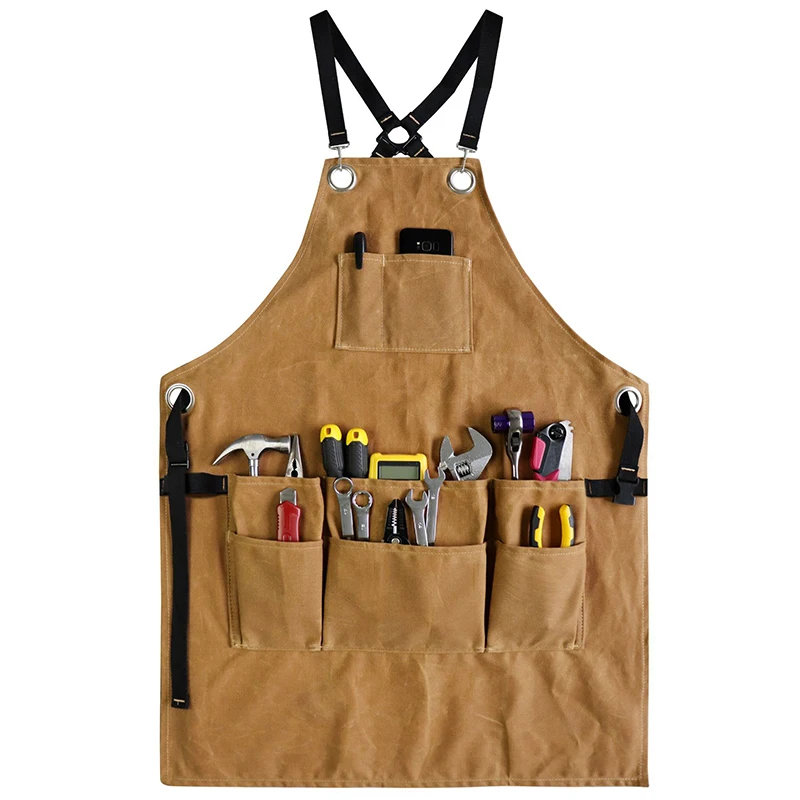

Stock Thickened Canvas Apron Waterproof Waxed Tool Storage Skirt multifunctional pocket Tool apron