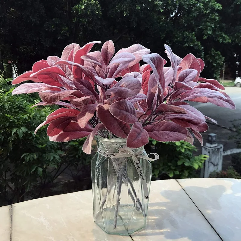

AU -6Pcs Artificial Flowers Flocked Lambs Ear Leaf,Rabbit Ear Stems Foliage Picks Artificial Greenery Plant for Home Wedding