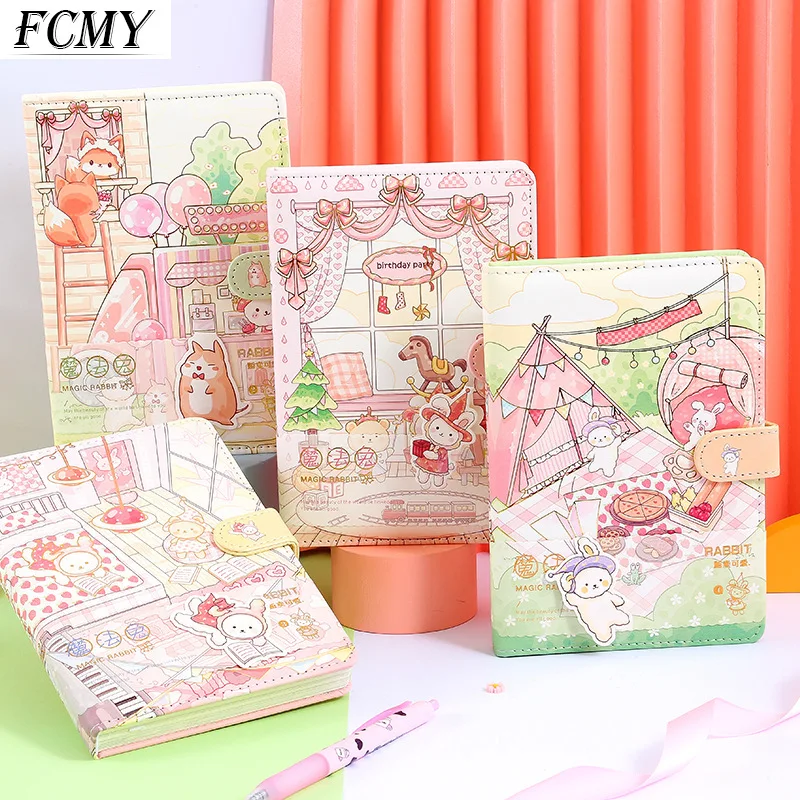 

2022 Diary Personalized Creative Color Page Illustration Cute Notebook Student Manual Ledger Notepad Diary Book Magnetic Buckle