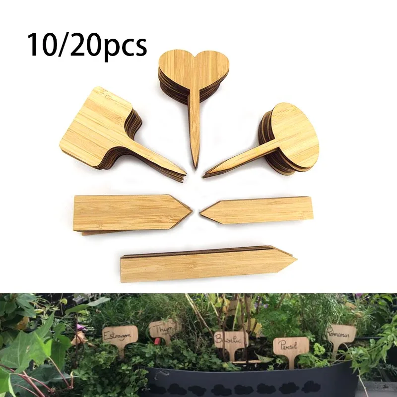 

10/20pcs Bamboo Garden Flower Plant Labels Sign Tags Stand Markers Vegetable T-Type for Nursery Pots Garden Seedling Mark Tools