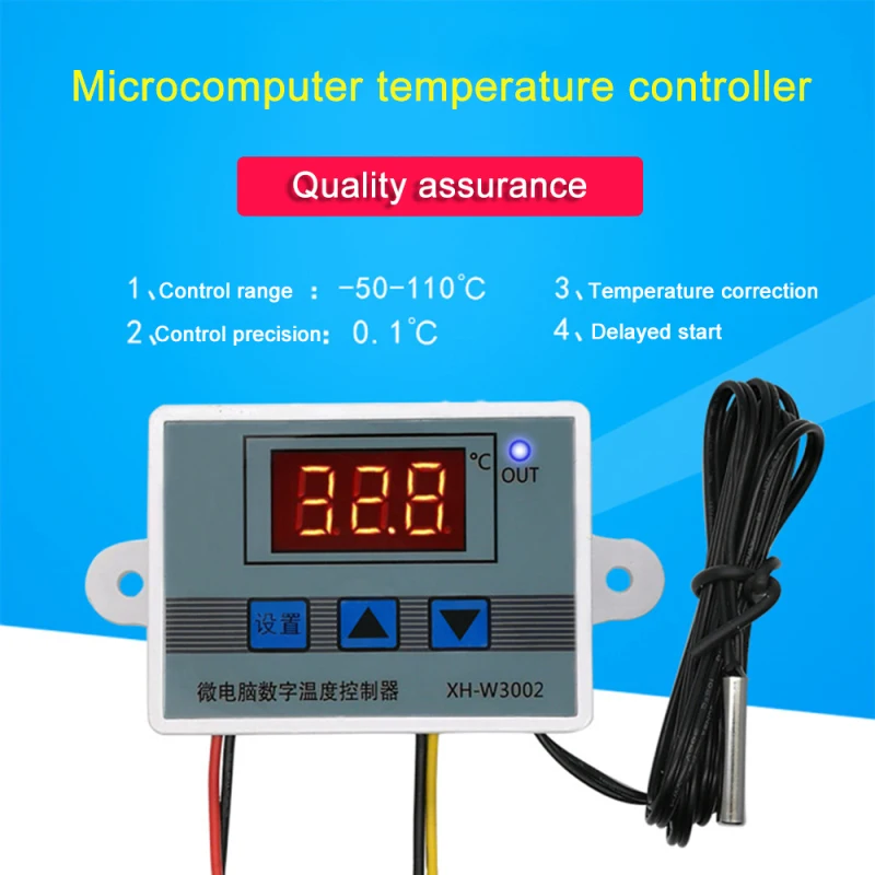 

XH-W3002 12V-220V Digital LED Temperature Controller 10A Thermostat Control Switch Probe with waterproof sensor W3002