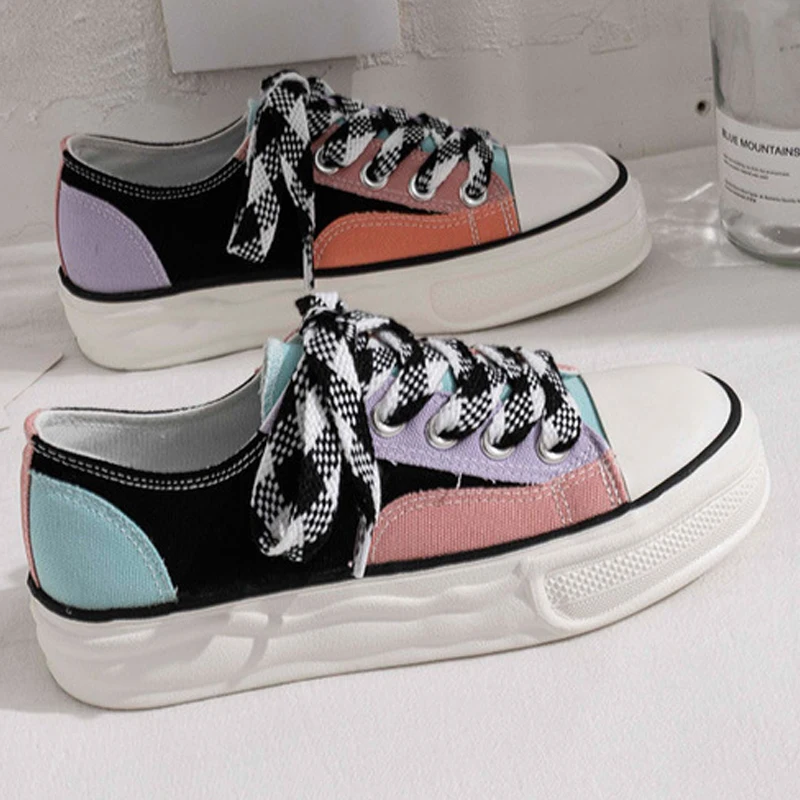 

Women Canvas Sneakers platform Fashion Mixed Colors Summer shoes for girls Sewing sweet Shoes woman high quality