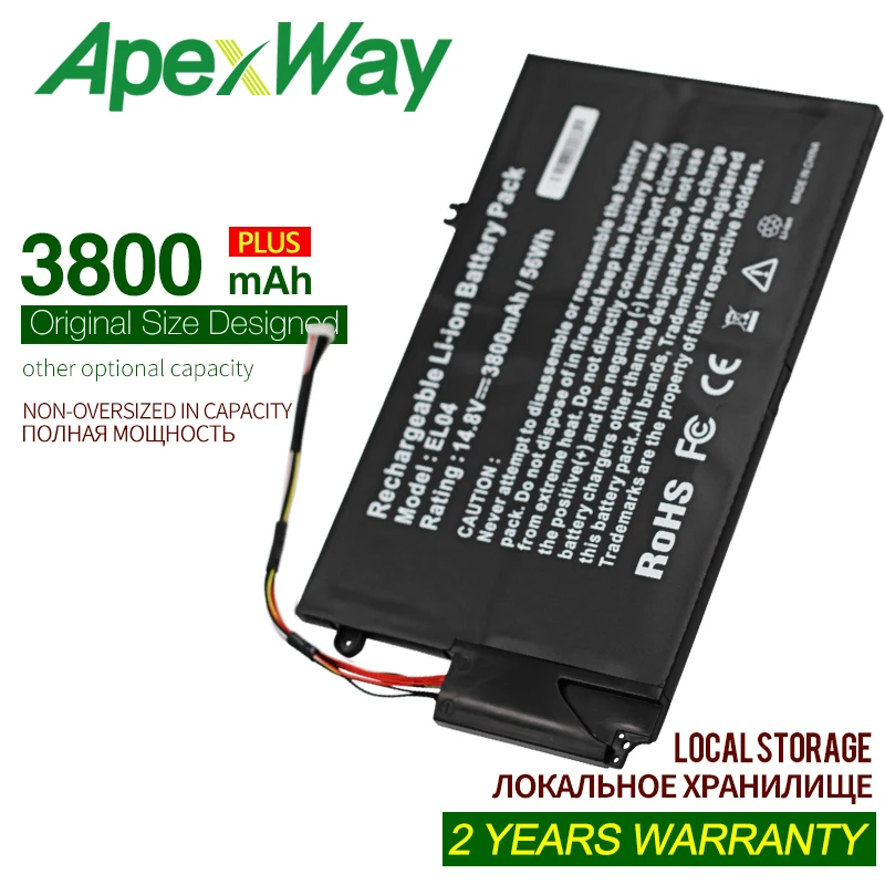 

ApexWay EL04 3800 mAh Laptop Battery for HP Envy TouchSmart 4 Series 681949-001 681879-17 HSTNN-IB3R EL04XL ELO4XL HSTNN-UB3R