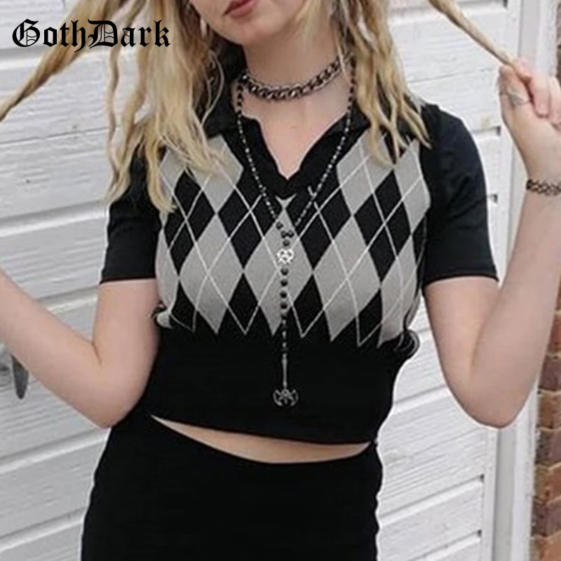 Готический свитер Goth Dark с принтом Аргайл винтажный укороченный пуловер