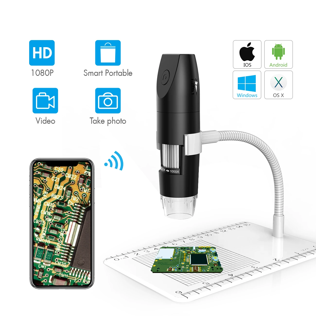 Blcack Универсальный IOS и Android 1000x WiFi цифровой микроскоп inskam316 портативный HD 1080P USB микроскоп камера - Color: Blcack