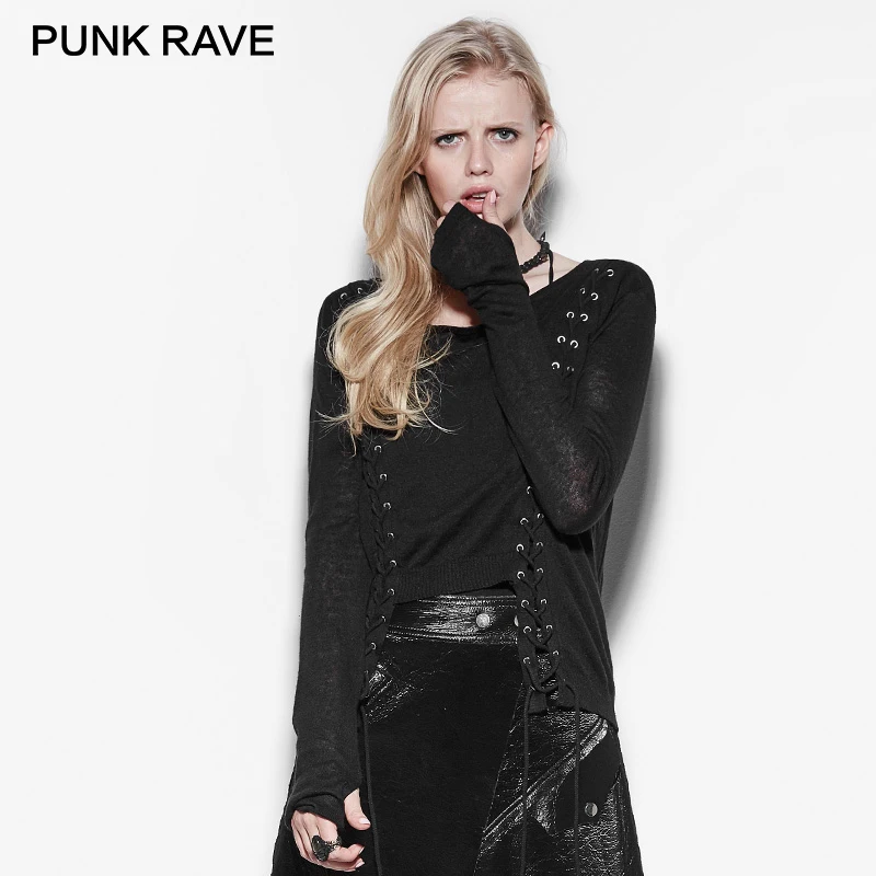 Панк RAVE Рок дамы свитер свободные 100% лен вязание тонкий вырез пуловер для женщин