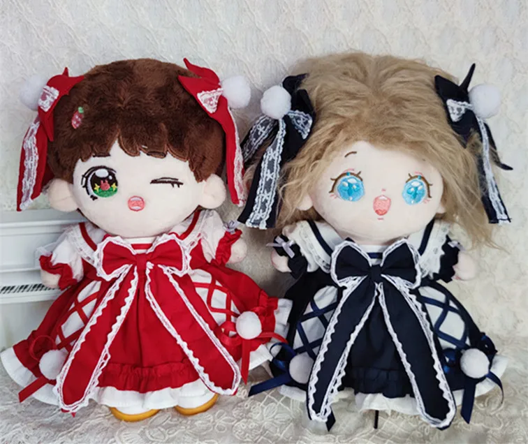 2PC/SET Handmade 20cm Doll Clothes Sailor Collar Lolita Dress Bow Headdress Plush Dolls Outfit Toys Doll's Accessories Cos Suit