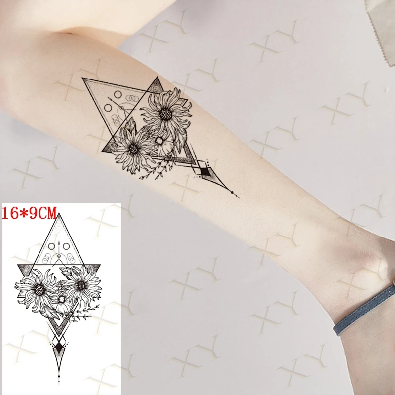 

Водостойкая Временная тату-наклейка, геометрический цветок, фотографический волк, компас, животное, искусство на руку, искусственные рукава, тату для женщин и мужчин