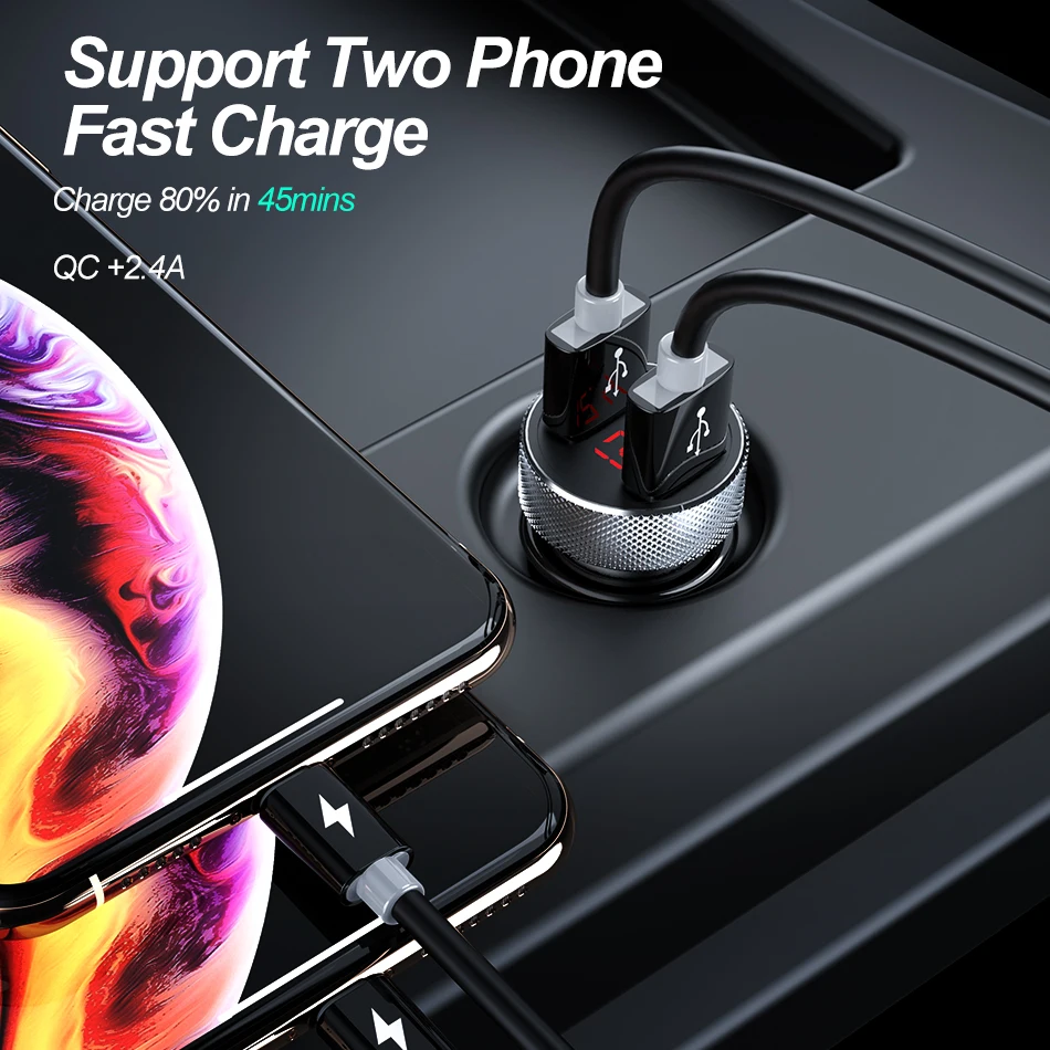 ROCK QC 3 0 Металлический Двойной USB телефон автомобильное зарядное устройство