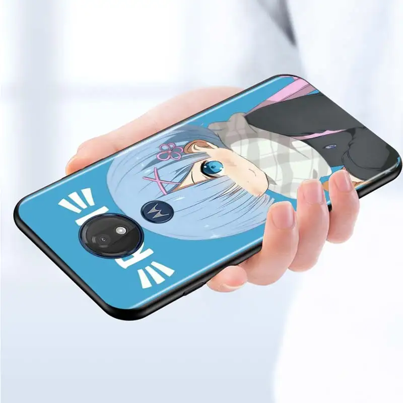 

Anime RE ZERO Ram Rem for Motorola G9 G8 G E7 E6 One Play Marco Hyper Fusion Stylus Power Edge Plus Black Phone Case