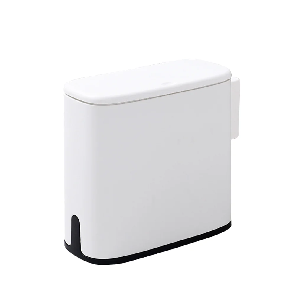 

1Pc Press Type Trash Can Oval Garbage Can Narrow Design Waste Container Household Supplies for Kitchen Bathroom White