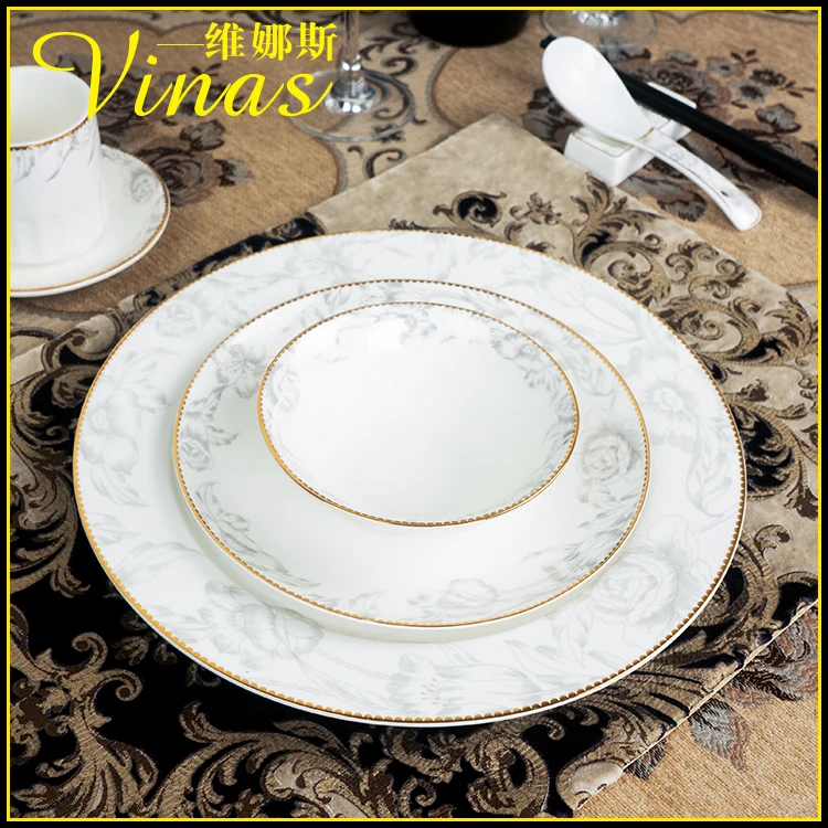 Европейский стиль керамический набор посуды Золотая инкрустация фарфоровая