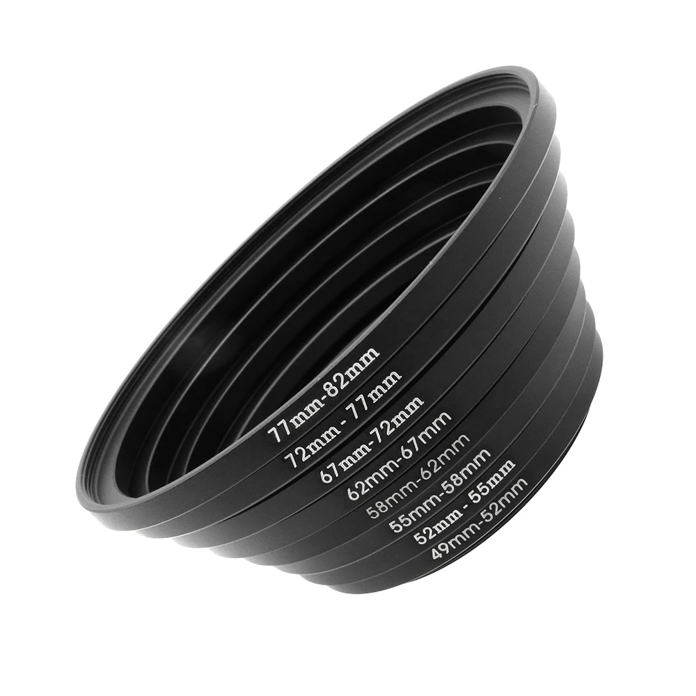 

8-pieces Metal Step up Ring Set Camera Lens Filter Adapter Set , 49/52/55/58/62/67/72/77mm