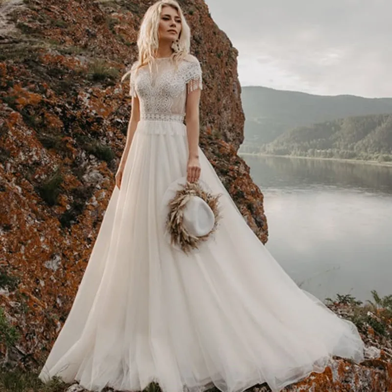 Задняя крышка с кружевами кроше Свадебные платья 2021 кружевное пляжное богемное R