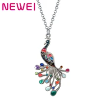 newei enamel alloy elegant floral tail peacock birds necklace pendant chain fashion charm gifts jewelry for women girls teens