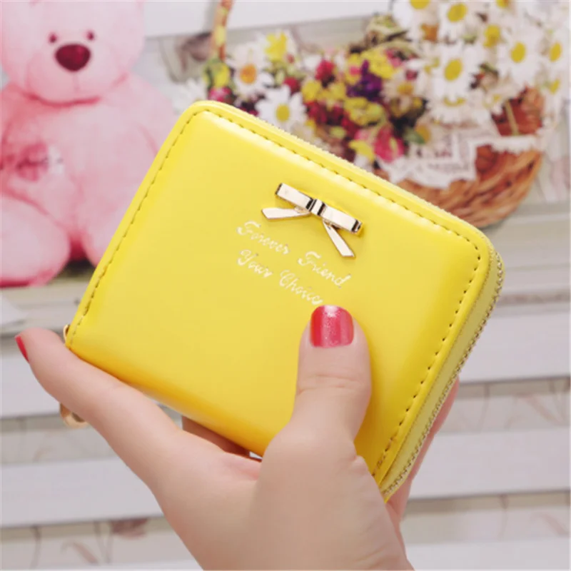 Кошелек женский из искусственной кожи короткий с бантом мешок для монет кошельки