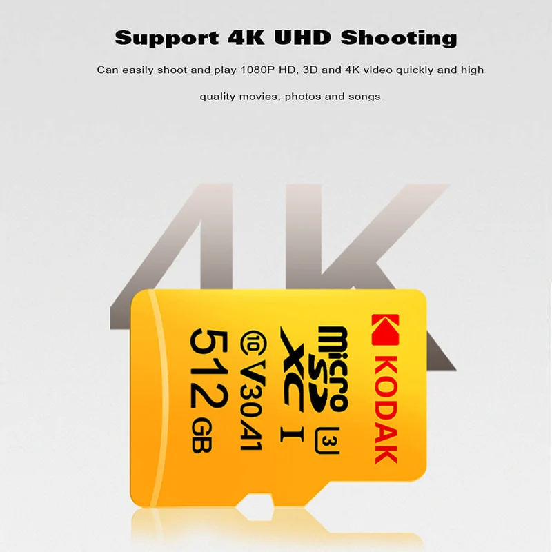 Оригинальный Kodak карты памяти 512GB U3 Class10 Micro SD карта UHS-I 512 ГБ SDXC C10 32 Гб 64 128 256 |